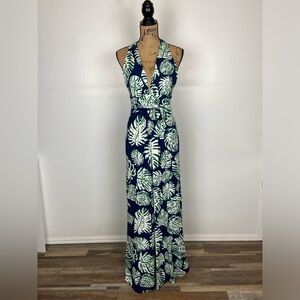 Haley And The Hound Floral Maxi Dress M Tropical Print Soft Knit Halter Neck USA